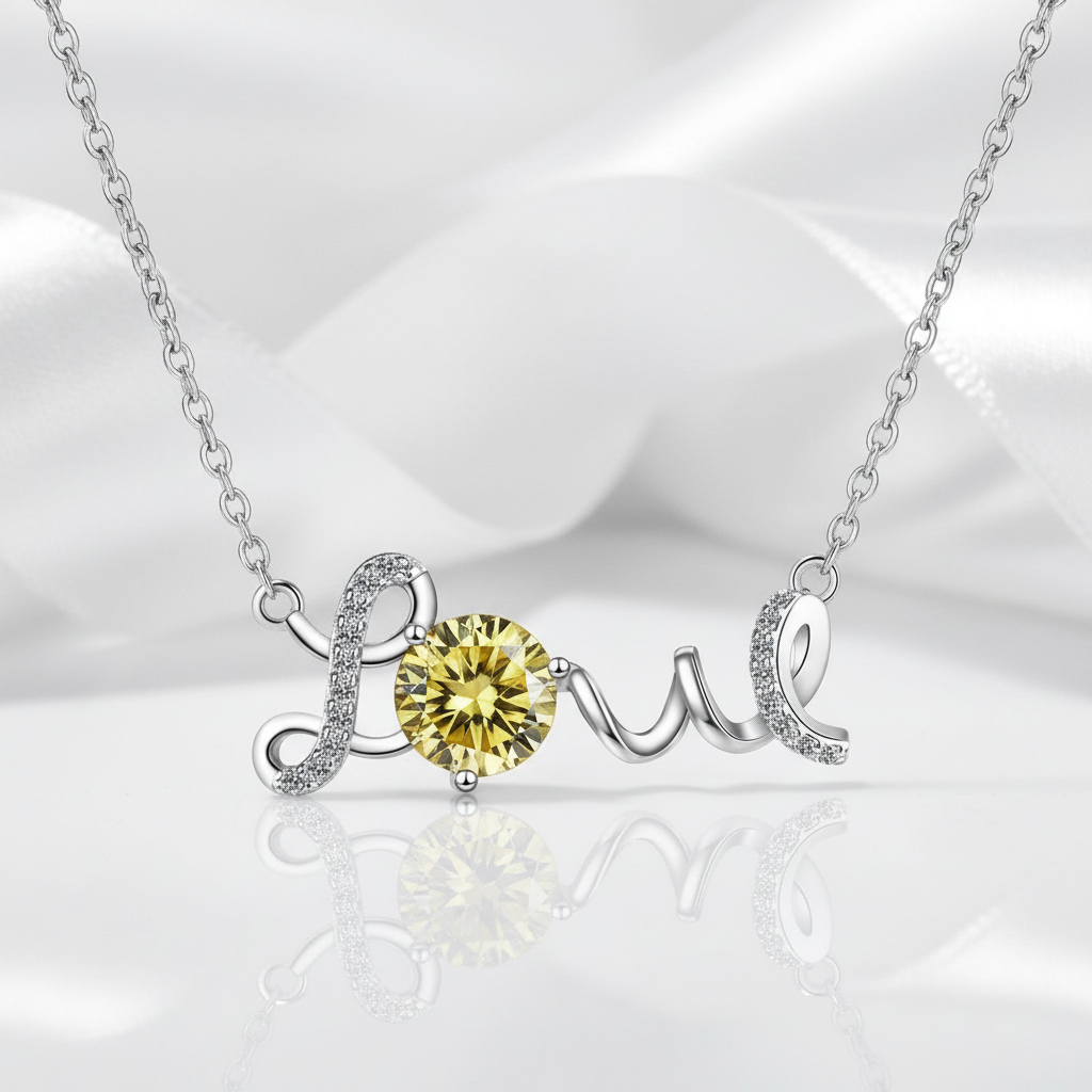 1.0 Ct Round Cut Love Topaz and Citrine Necklace
