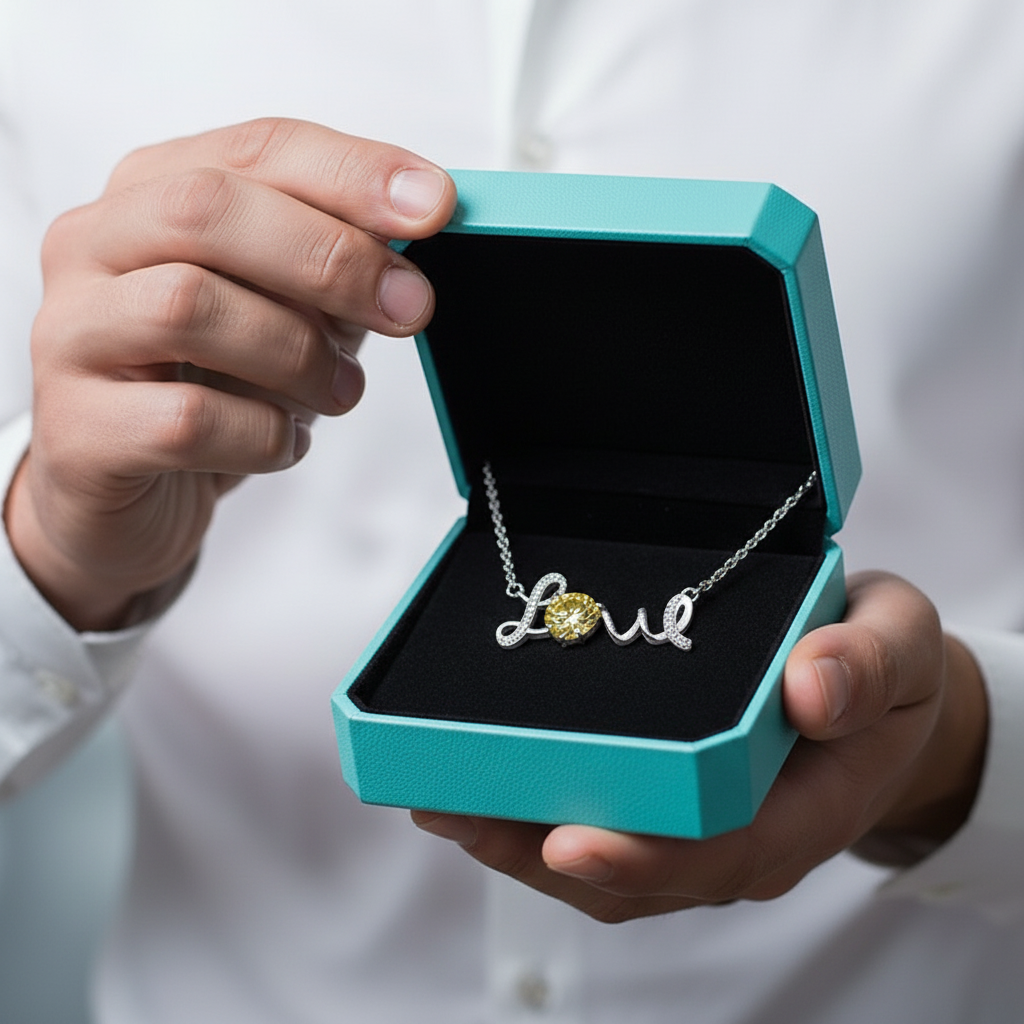 1.0 Ct Round Cut Love Topaz and Citrine Necklace