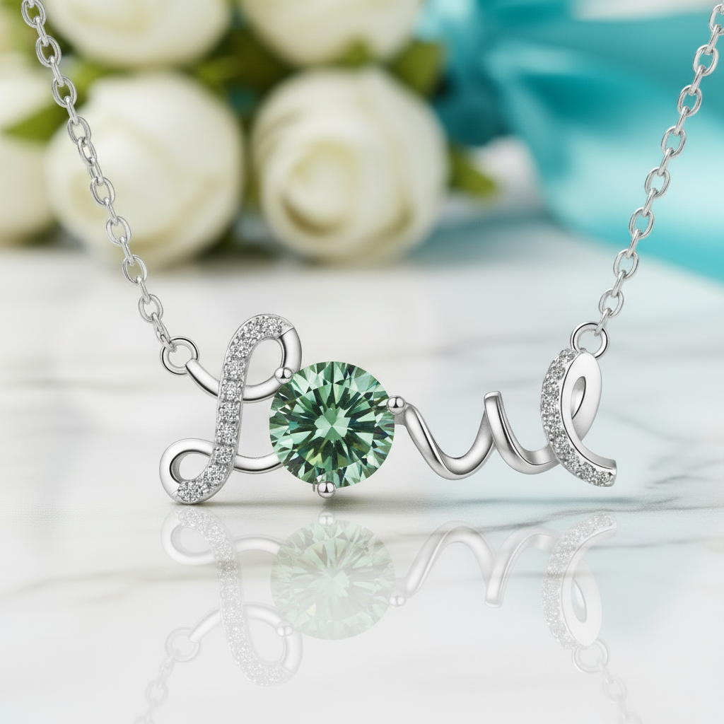 1.0 Ct Round Cut Peridot Love Necklace-Evani Jewelry