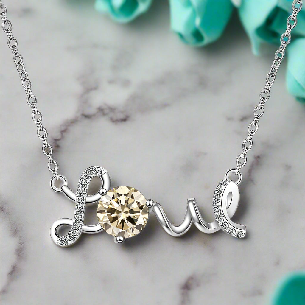 1.0 Ct Round Cut Diamond Love Necklace-Evani Naomi Jewelry