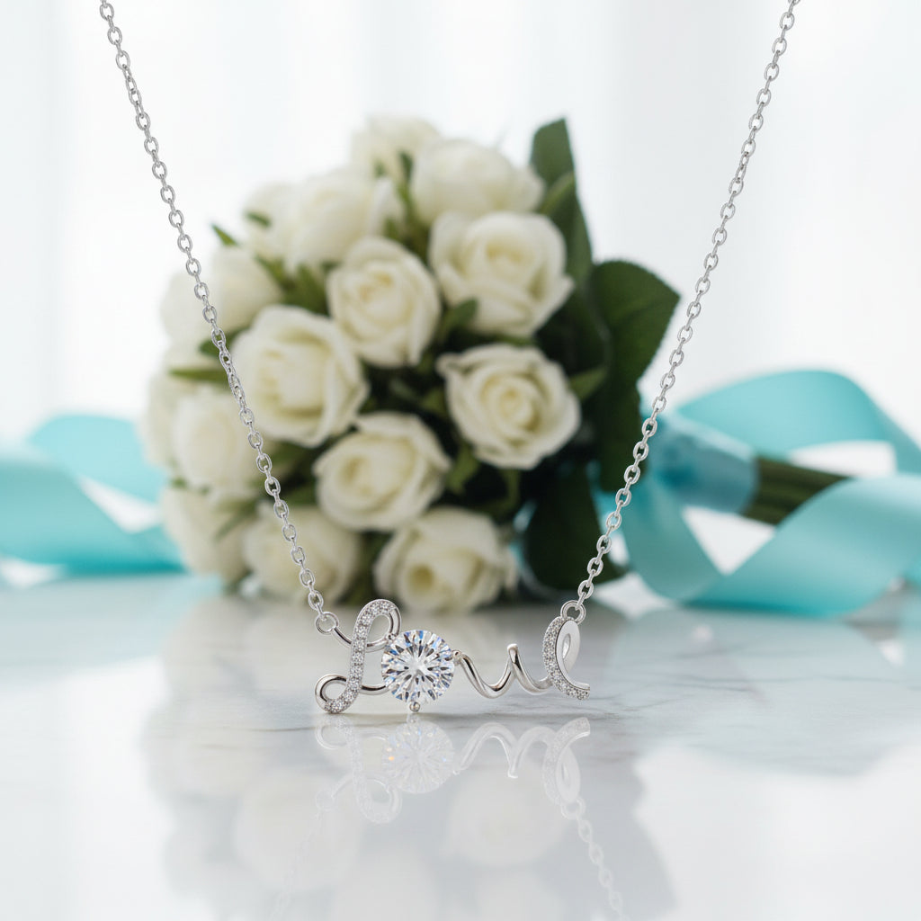 1.0 Ct Round Cut Diamond Love Necklace-Evani Jewelry