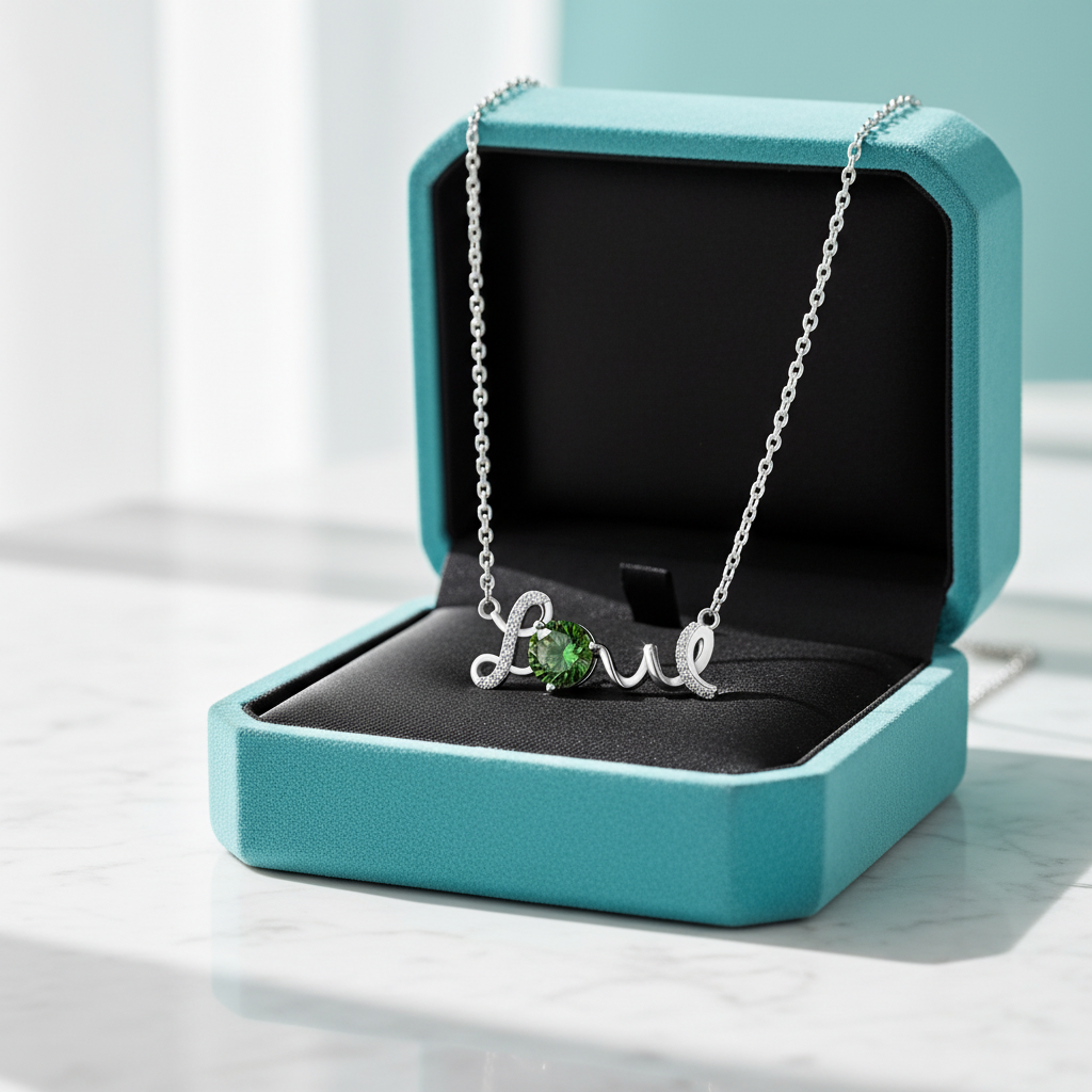 1.0 Ct Round Cut Emerald Birthstone Love Necklace-Evani Jewelry