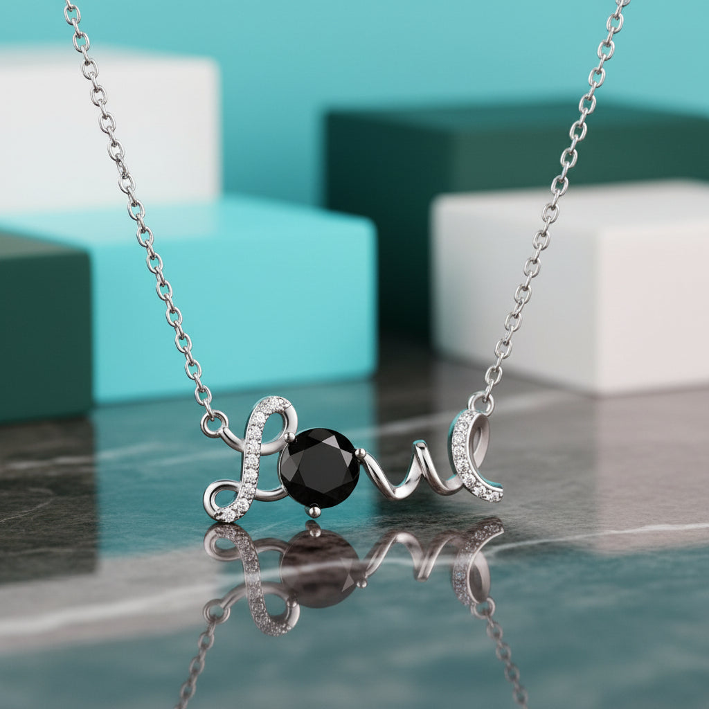 1.0 Ct Round Cut Diamond Love Necklace-Evani Jewelry