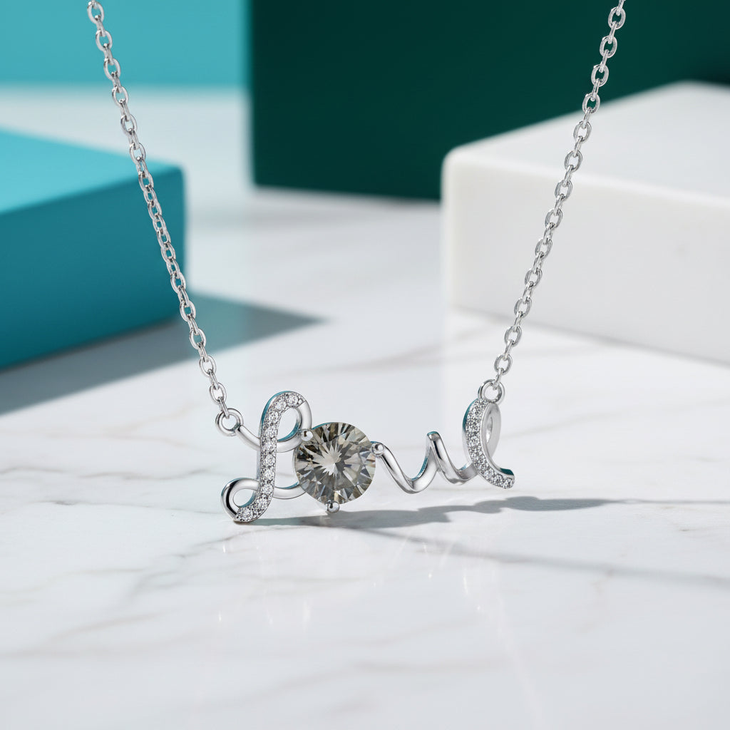 1.0 Ct Round Cut Diamond Love Necklace-Evani Jewelry