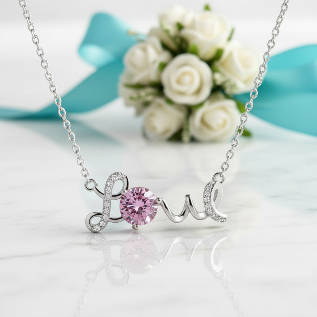 1.0 Ct Round Cut Tourmaline Birthstone Love Necklace