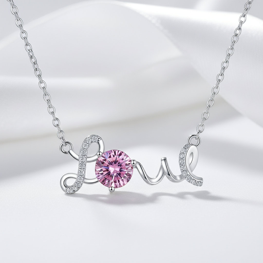 1.0 Ct Round Cut Tourmaline Birthstone Love Necklace