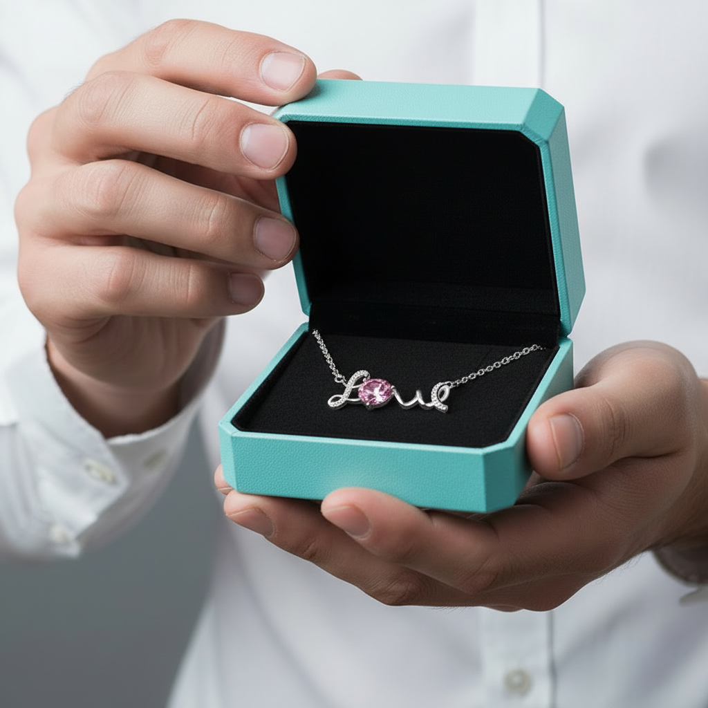 1.0 Ct Round Cut Tourmaline Birthstone Love Necklace