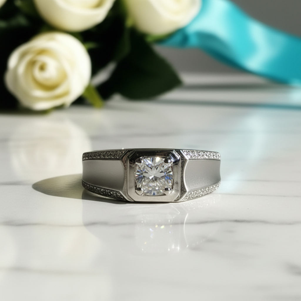 1.0 Ct Round Cut Diamond Men's Ring-Evani Jewelry