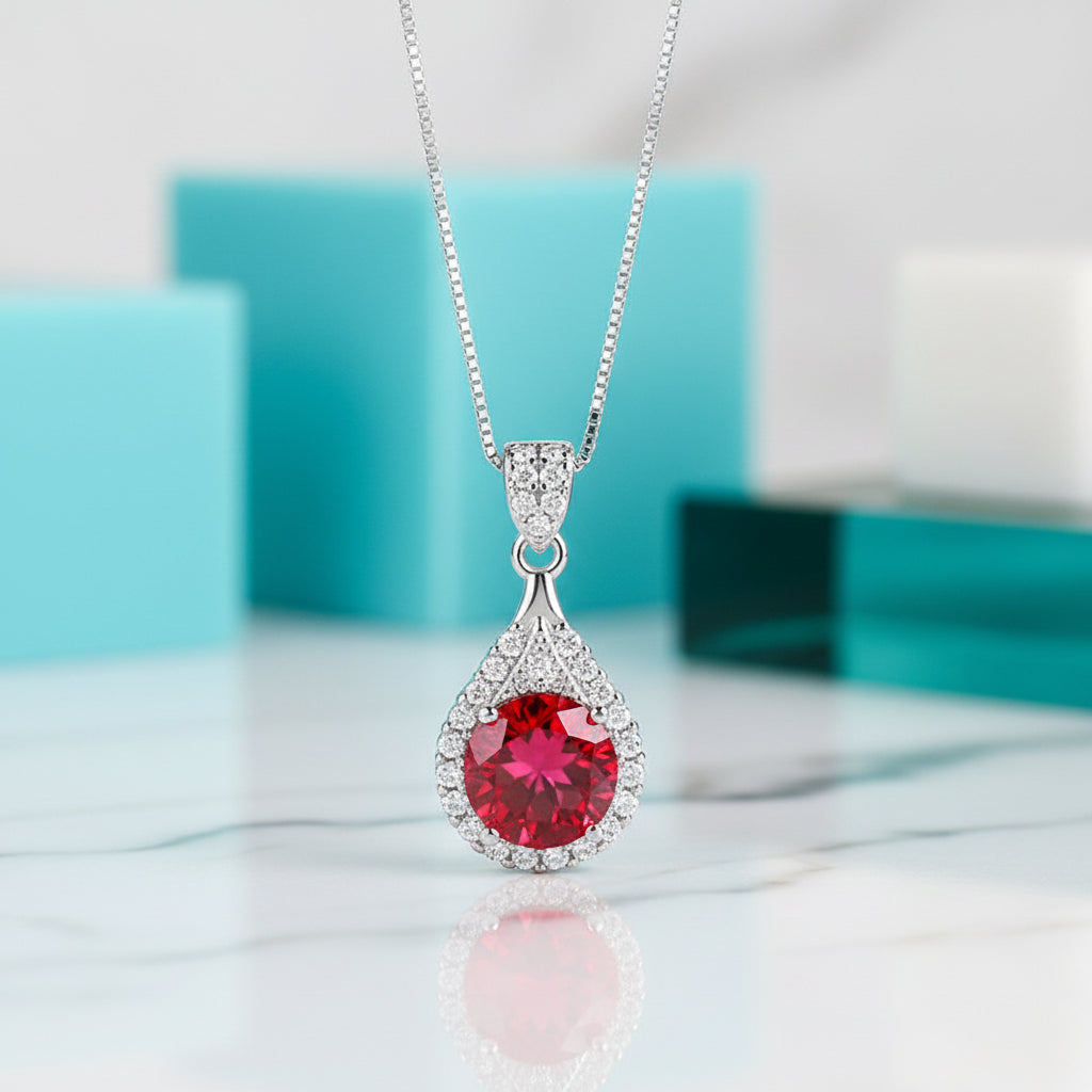 1.0 Ct Round Cut Ruby Birthstone Pendant Necklace-Evani Jewelry