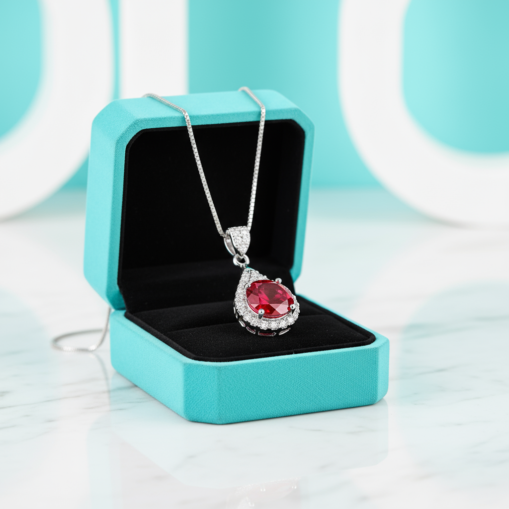 1.0 Ct Round Cut Garnet Pendant Necklace