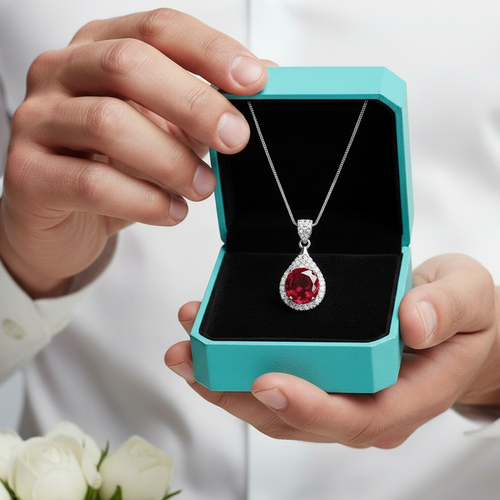 1.0 Ct Round Cut Ruby Birthstone Pendant Necklace-Evani Jewelry
