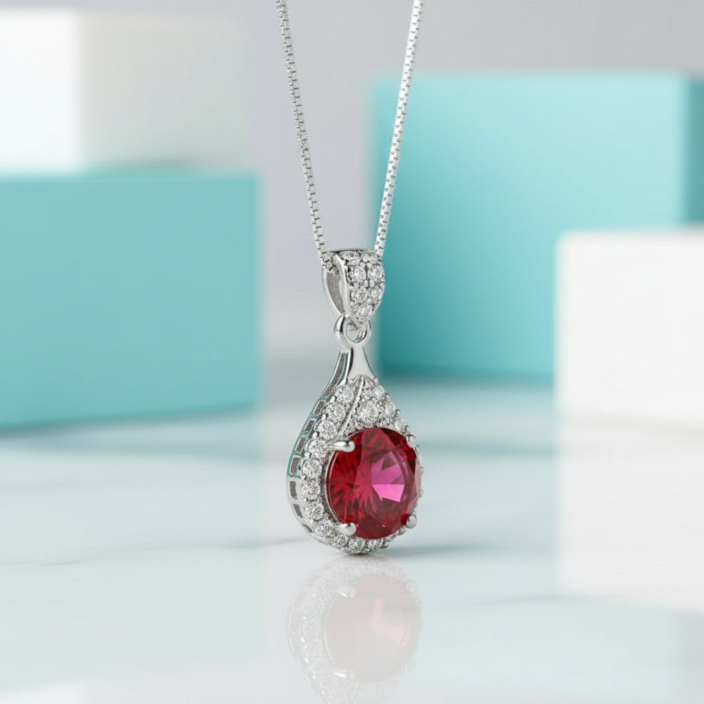 1.0 Ct Round Cut Ruby Birthstone Pendant Necklace-Evani Jewelry