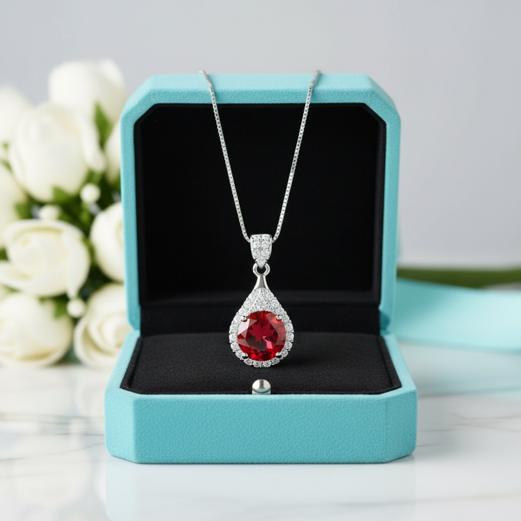 1.0 Ct Round Cut Ruby Birthstone Pendant Necklace-Evani Jewelry