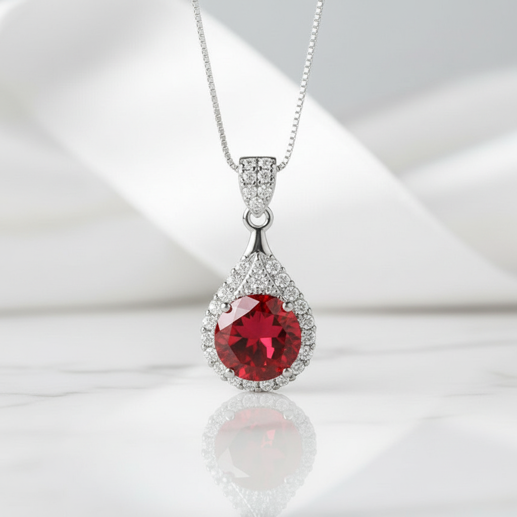 1.0 Ct Round Cut Ruby Birthstone Pendant Necklace-Evani Jewelry
