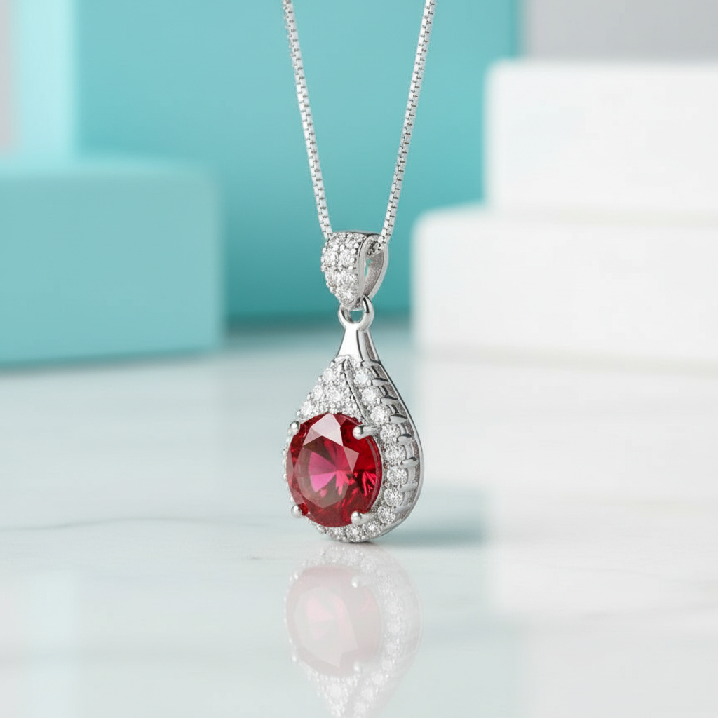 1.0 Ct Round Cut Garnet Pendant Necklace