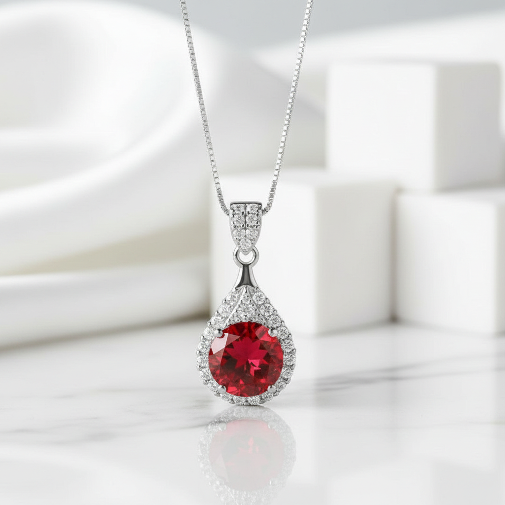 1.0 Ct Round Cut Garnet Pendant Necklace