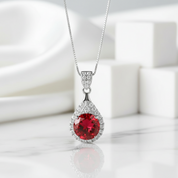 1.0 Ct Round Cut Garnet Pendant Necklace