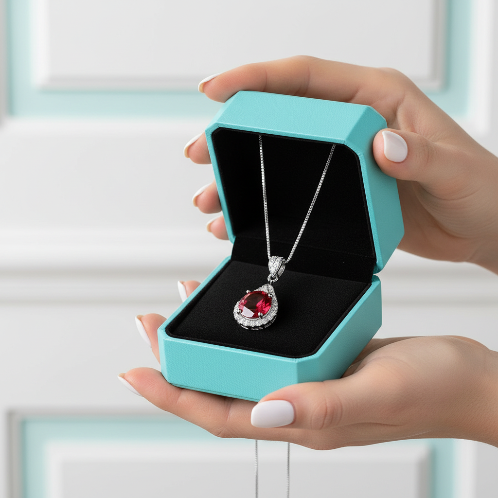 1.0 Ct Round Cut Ruby Birthstone Pendant Necklace-Evani Jewelry