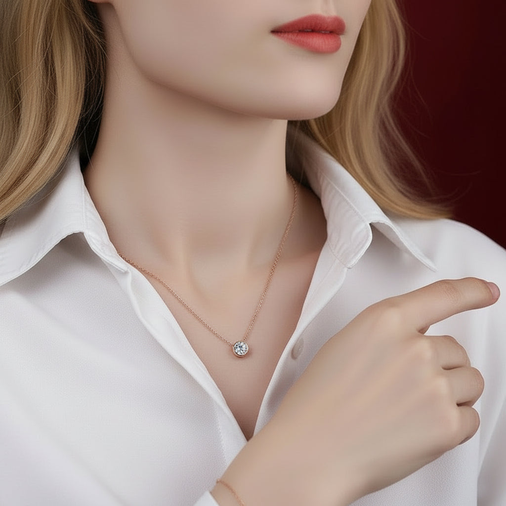 1.0 Ct Round Cut Diamond Pendant Necklace-Evani Jewelry