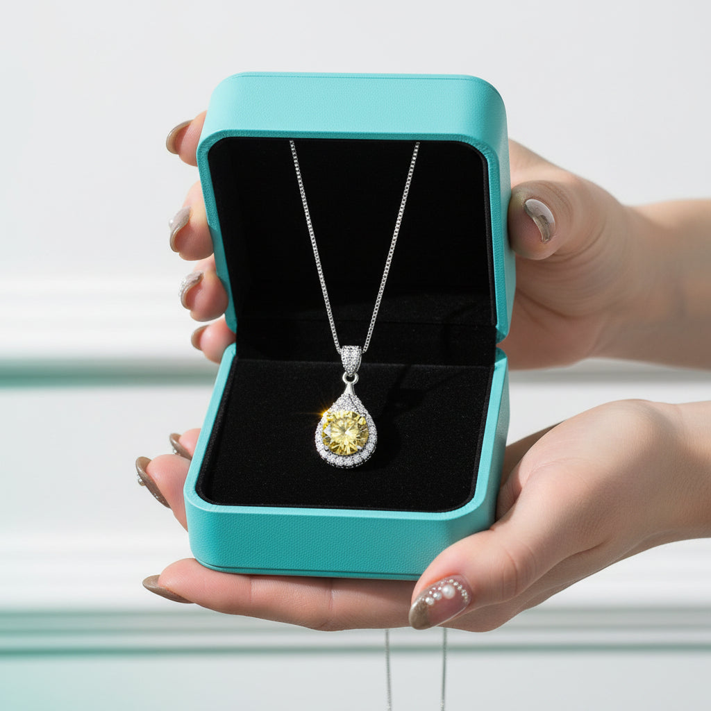 1.0 Ct Round Cut Diamond Topaz and Citrine Pendant Necklace-Evani Jewelry