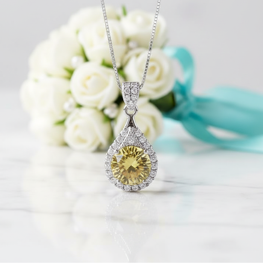 1.0 Ct Round Cut Topaz Pendant Necklace - Evani Naomi Jewelry