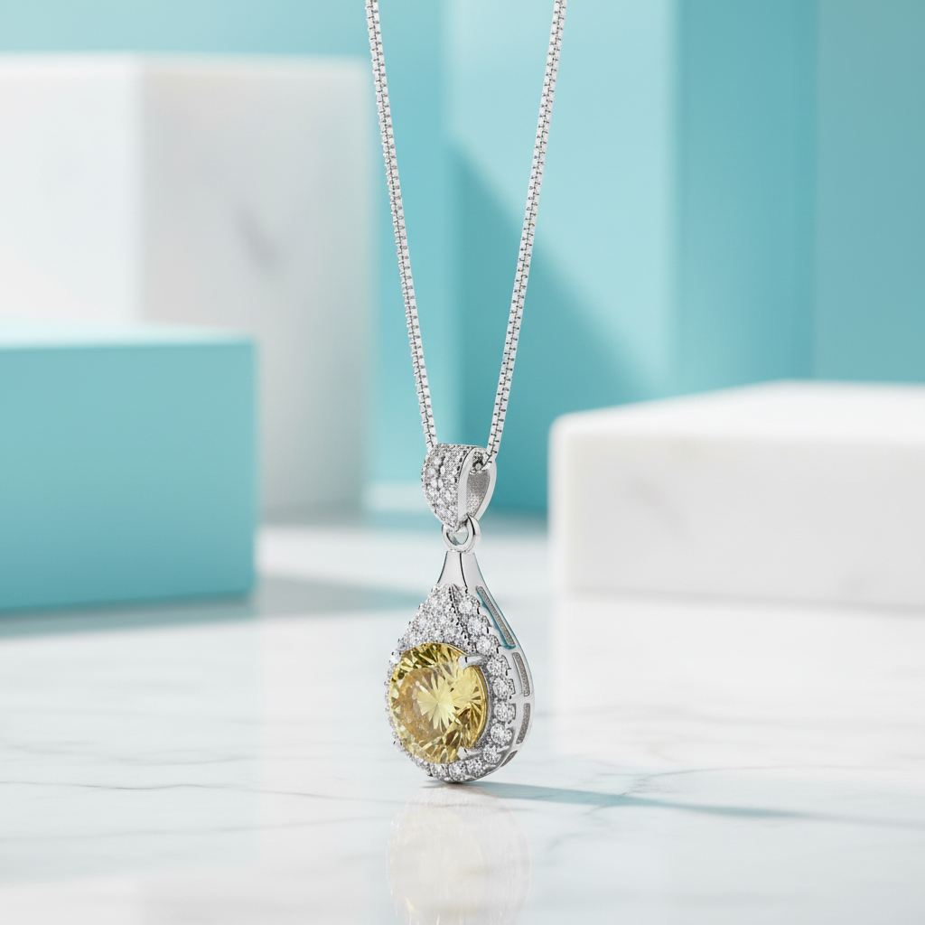 1.0 Ct Round Cut Topaz Pendant Necklace