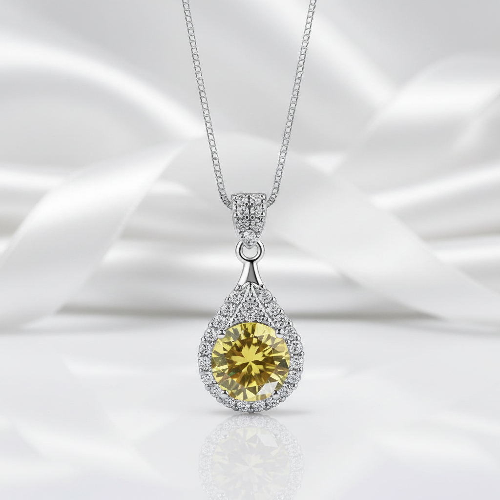 1.0 Ct Round Cut Topaz Pendant Necklace