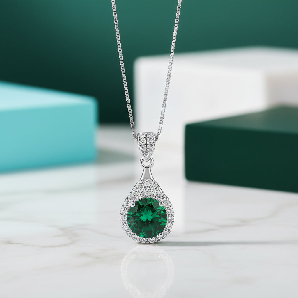 1.0 Ct Emerald Birthstone Round Cut Pendant Necklace-Evani Jewelry