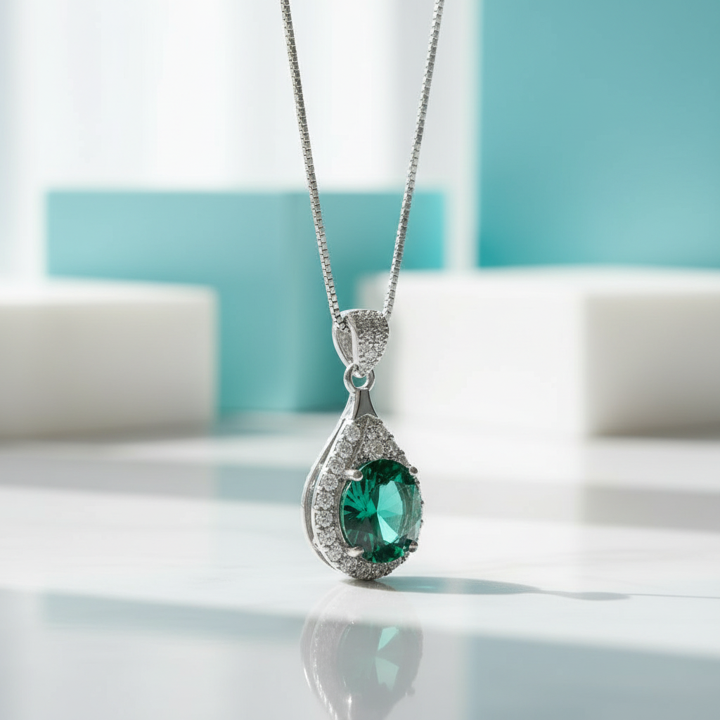 1.0 Ct Emerald Birthstone Round Cut Pendant Necklace-Evani Jewelry