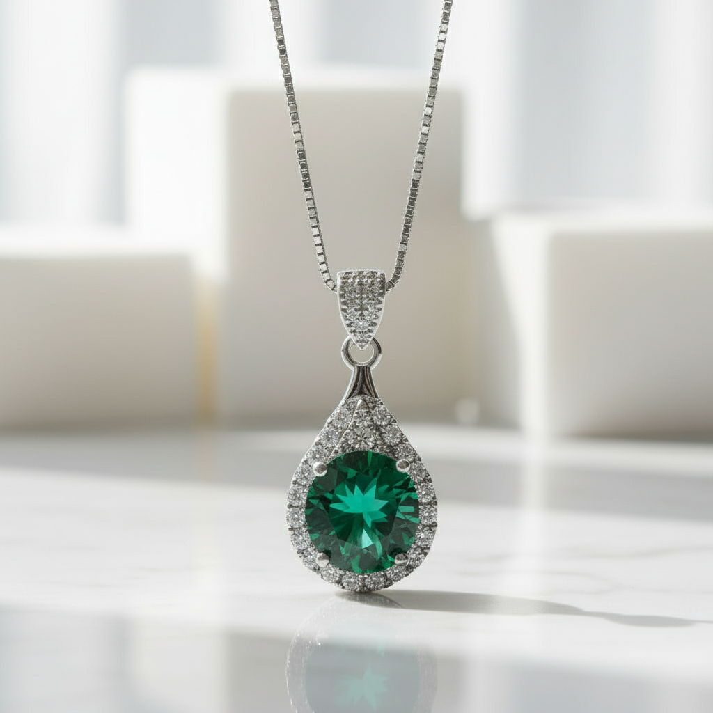 1.0 Ct Emerald Birthstone Round Cut Pendant Necklace-Evani Jewelry