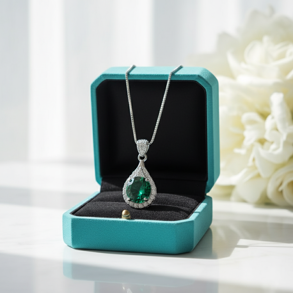1.0 Ct Emerald Birthstone Round Cut Pendant Necklace-Evani Jewelry
