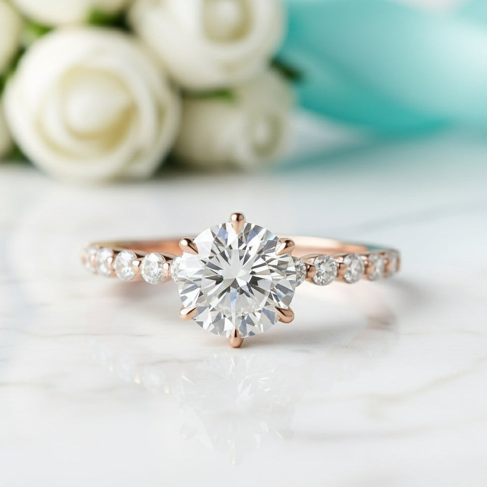 1.0 Ct Round Cut Diamond Rose Gold Engagement Ring-Evani Jewelry