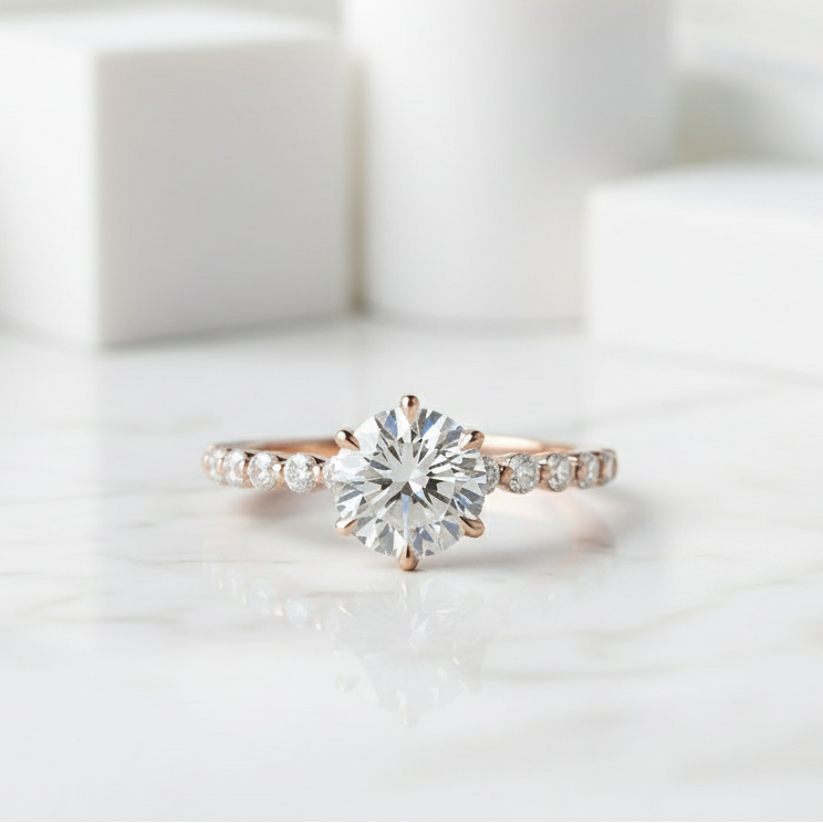 1.0 Ct Round Cut Diamond Rose Gold Engagement Ring-Evani Jewelry