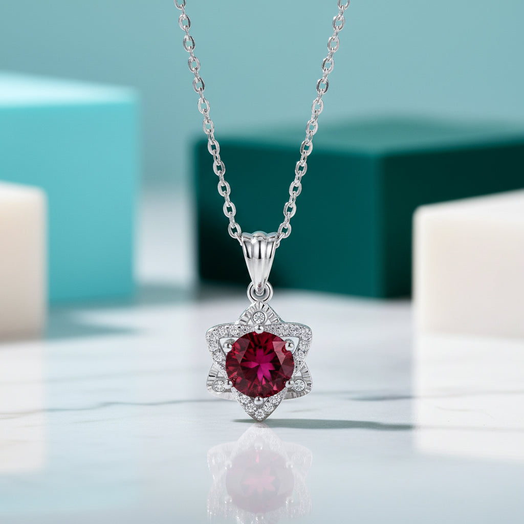 1.0 Ct Round Cut Ruby Star Pendant Necklace-Evani Jewelry