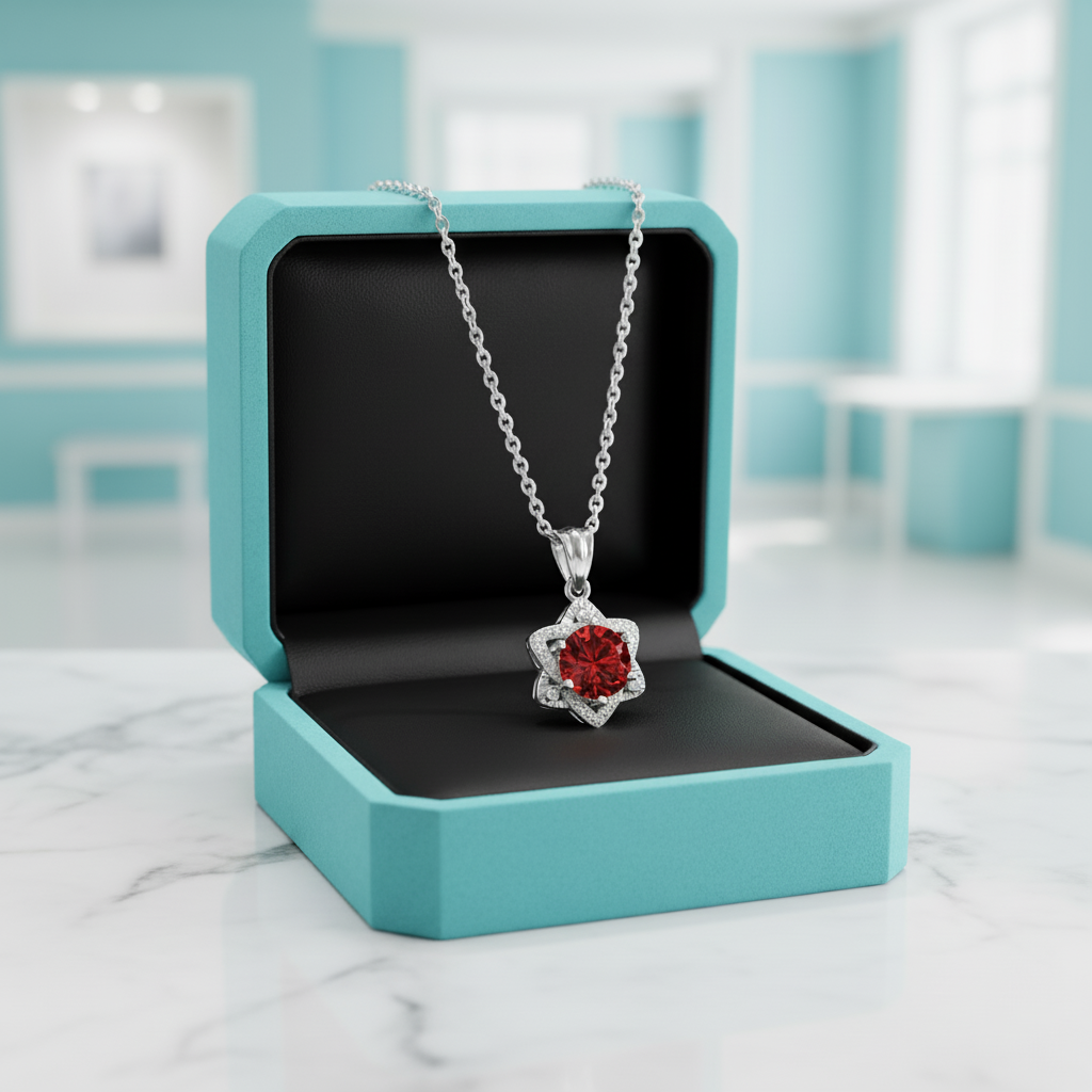 1.0 Ct Round Cut Star Garnet Pendant Necklace-Evani Jewelry