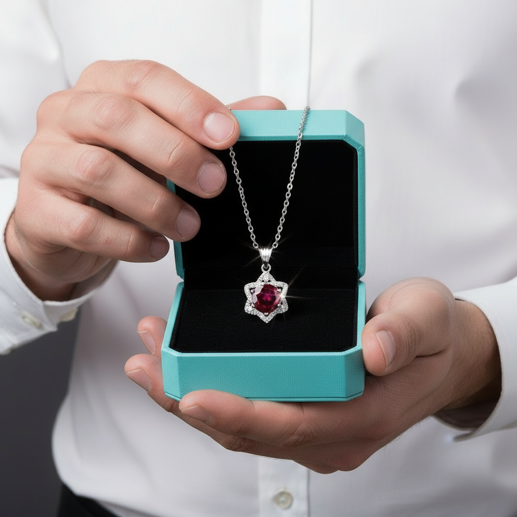 1.0 Ct Round Cut Ruby Star Pendant Necklace-Evani Jewelry
