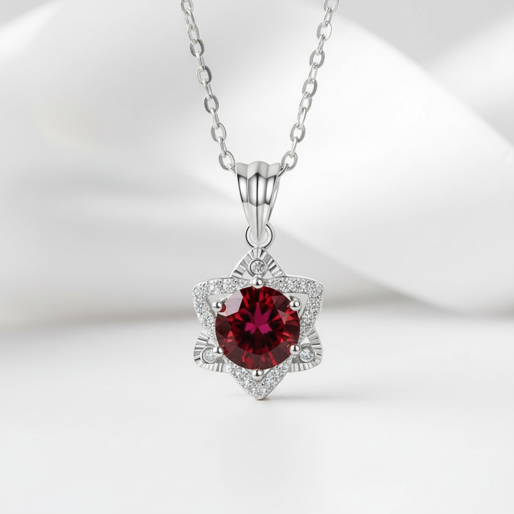 1.0 Ct Round Cut Ruby Star Pendant Necklace-Evani Jewelry
