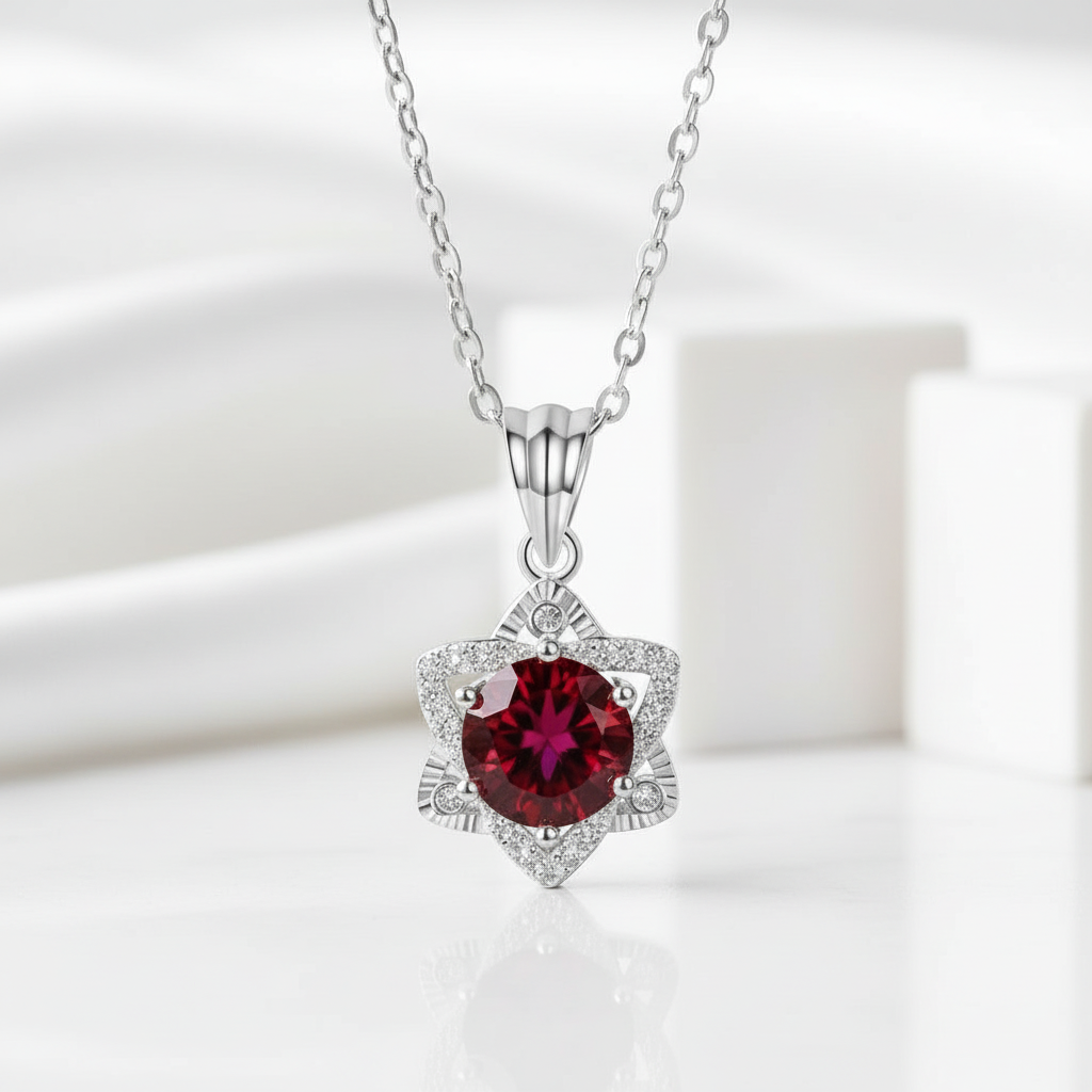 1.0 Ct Round Cut Star Garnet Pendant Necklace