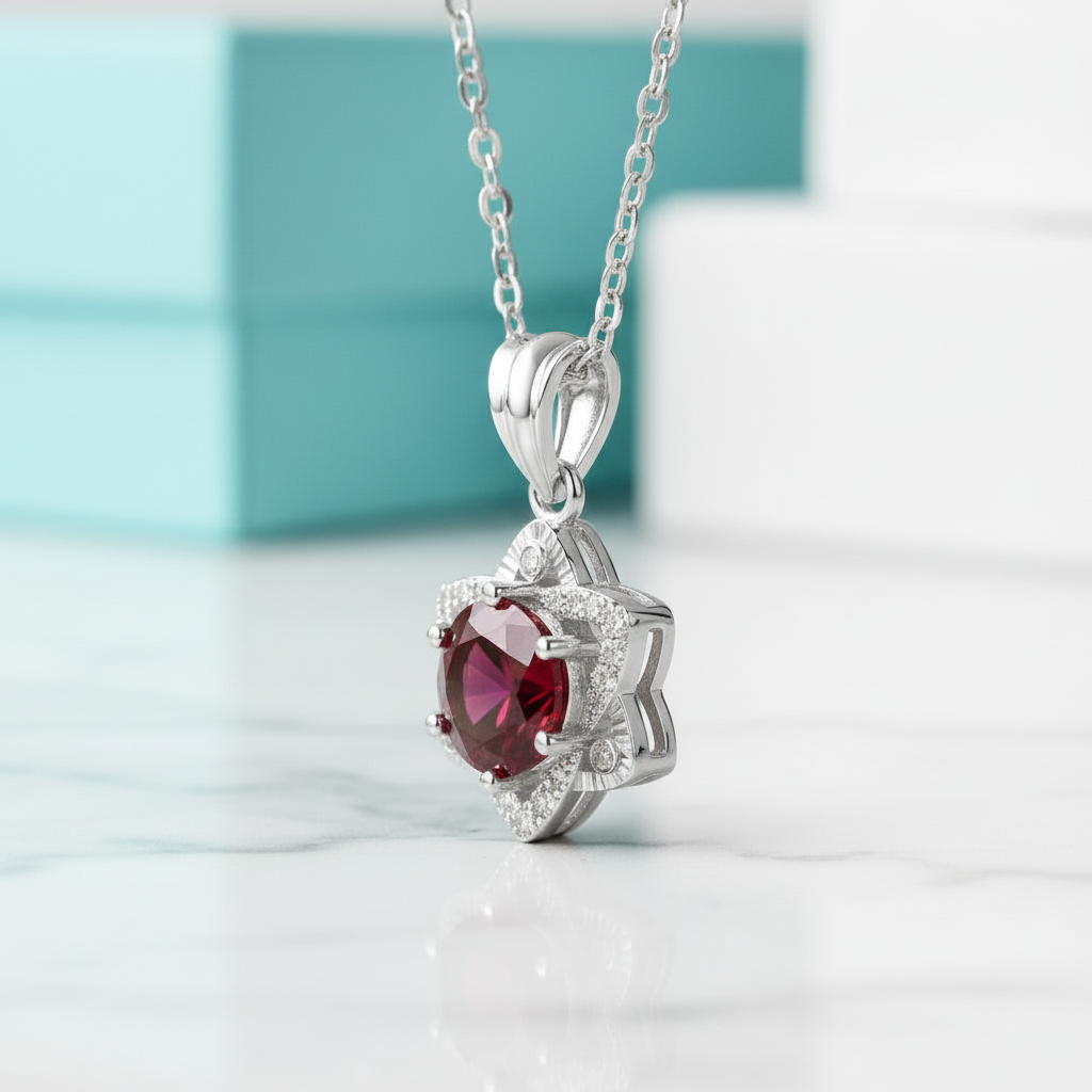 1.0 Ct Round Cut Star Garnet Pendant Necklace