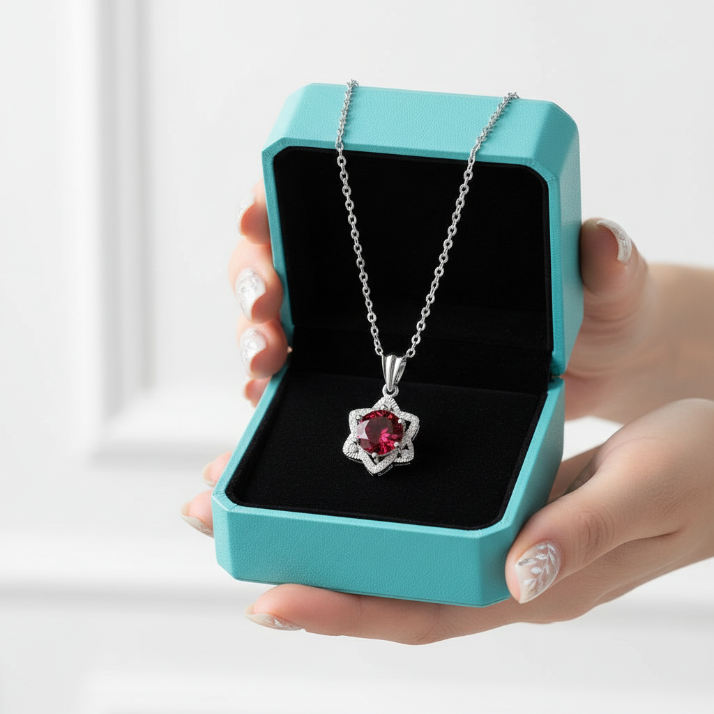 1.0 Ct Round Cut Ruby Star Pendant Necklace-Evani Jewelry