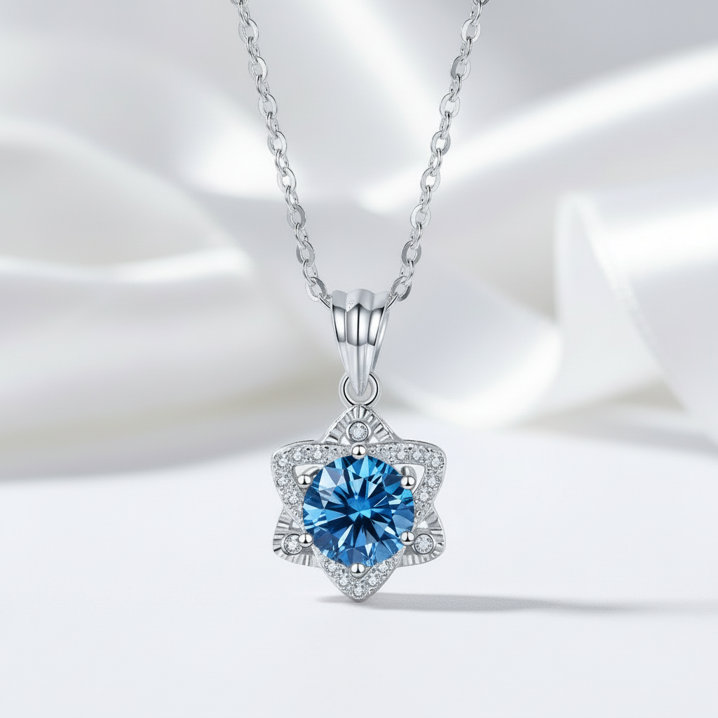 1.0 Ct Round Cut Sapphire Birthstone Star Pendant Necklace-Evani Jewelry
