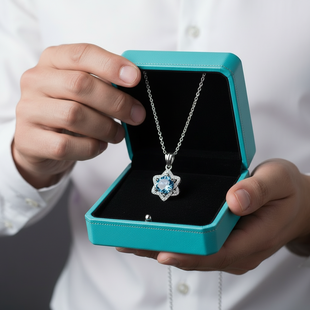 1.0 Ct Round Cut Sapphire Birthstone Star Pendant Necklace-Evani Jewelry