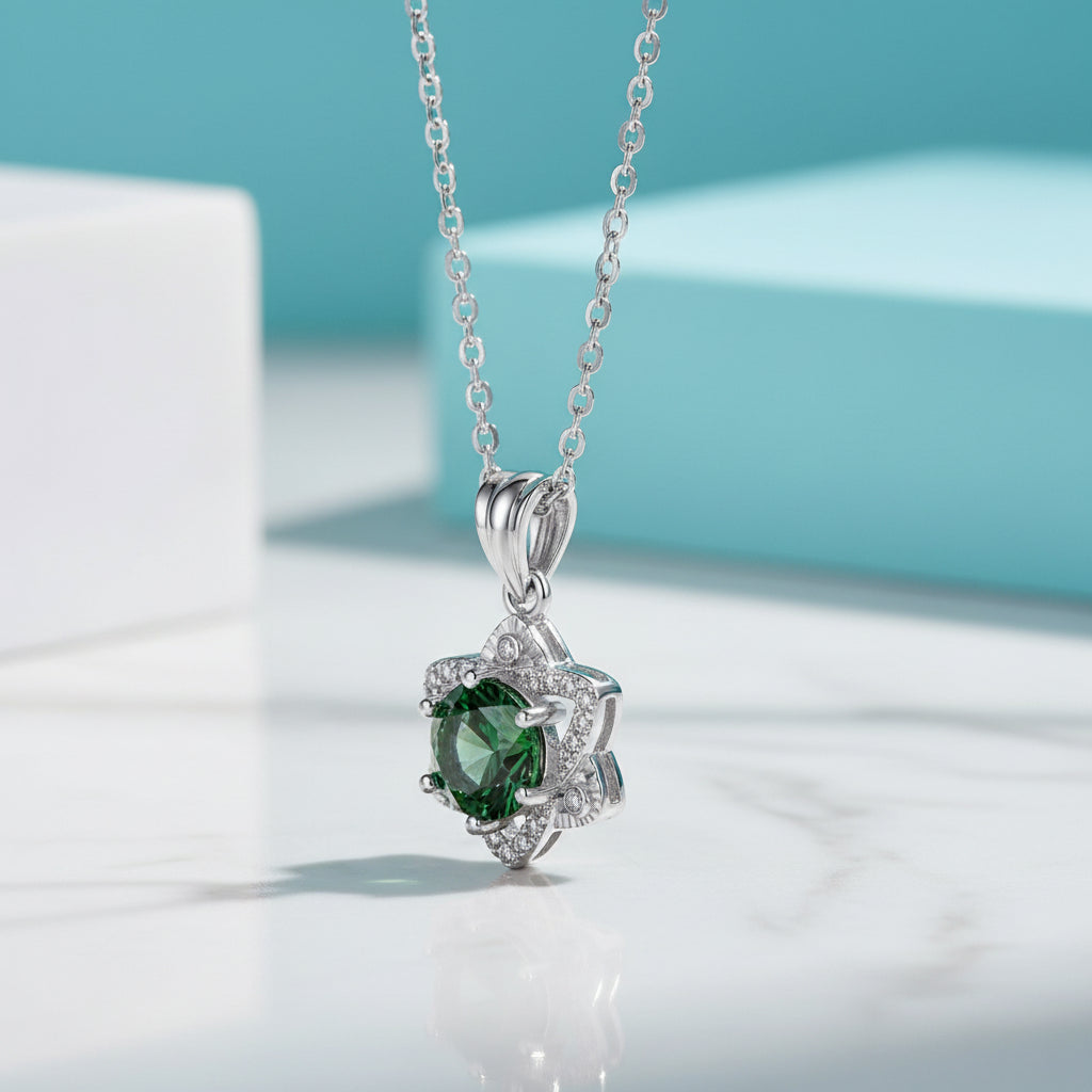 1.0 Ct Round Cut Emerald Birthstone Star Pendant Necklace-Evani Jewelry