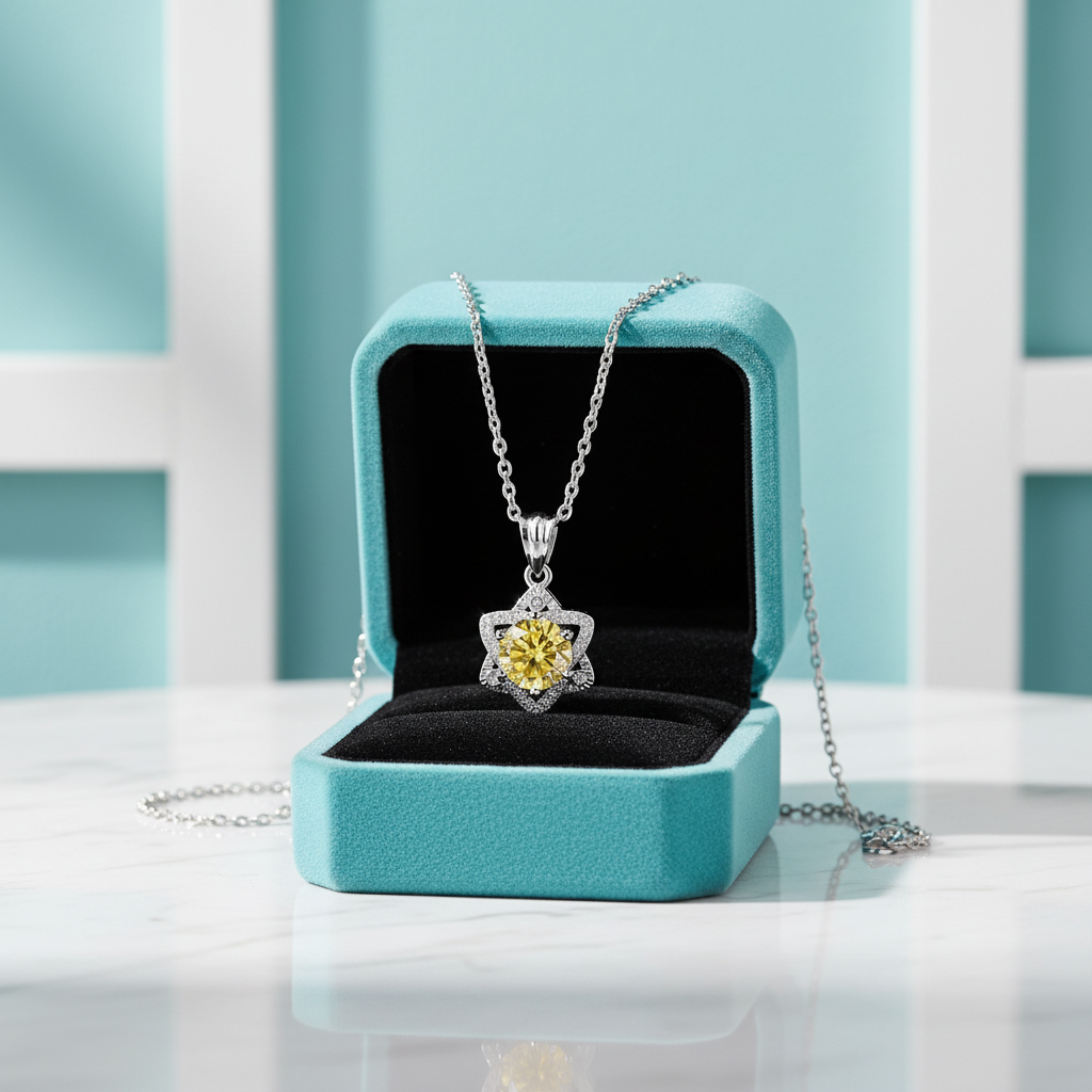 1.0 Ct Round Cut Star Topaz and Citrine Pendant Necklace - Evani Naomi Jewelry