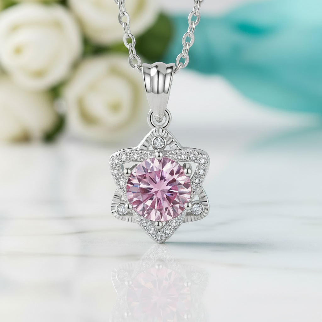 1.0 Ct Round Cut Star Tourmaline Birthstone Pendant Necklace - Evani Naomi Jewelry