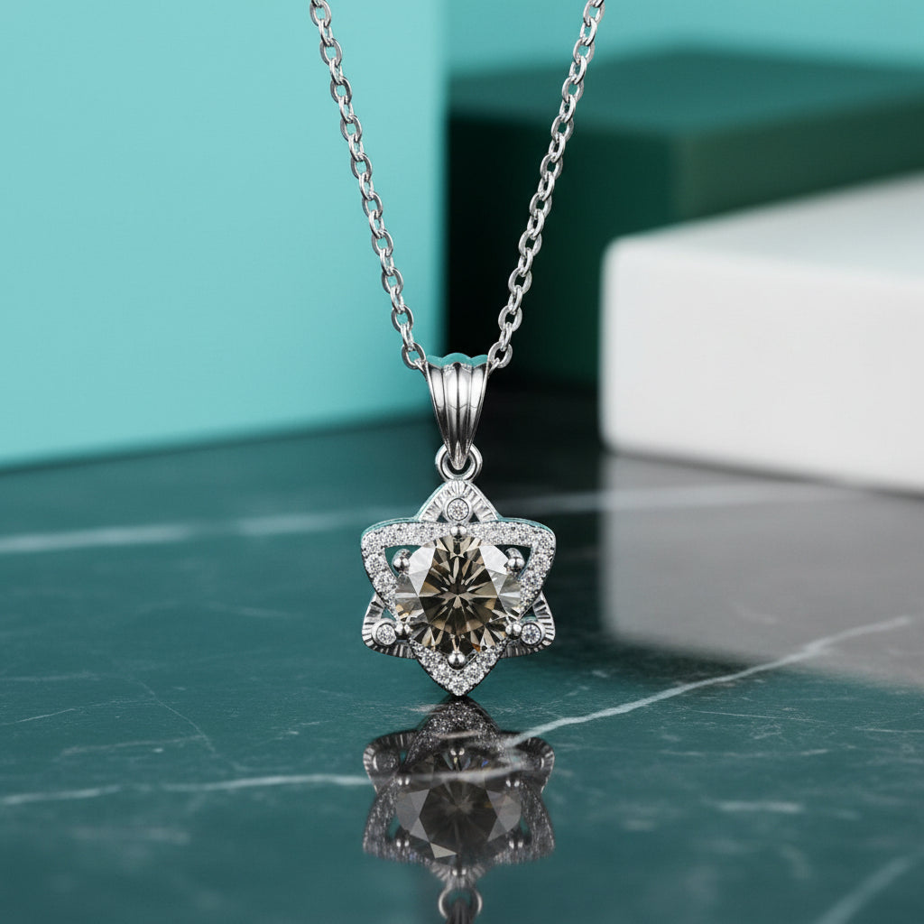 1.0 Ct Round Cut Diamond Star Pendant Necklace-Evani Jewelry