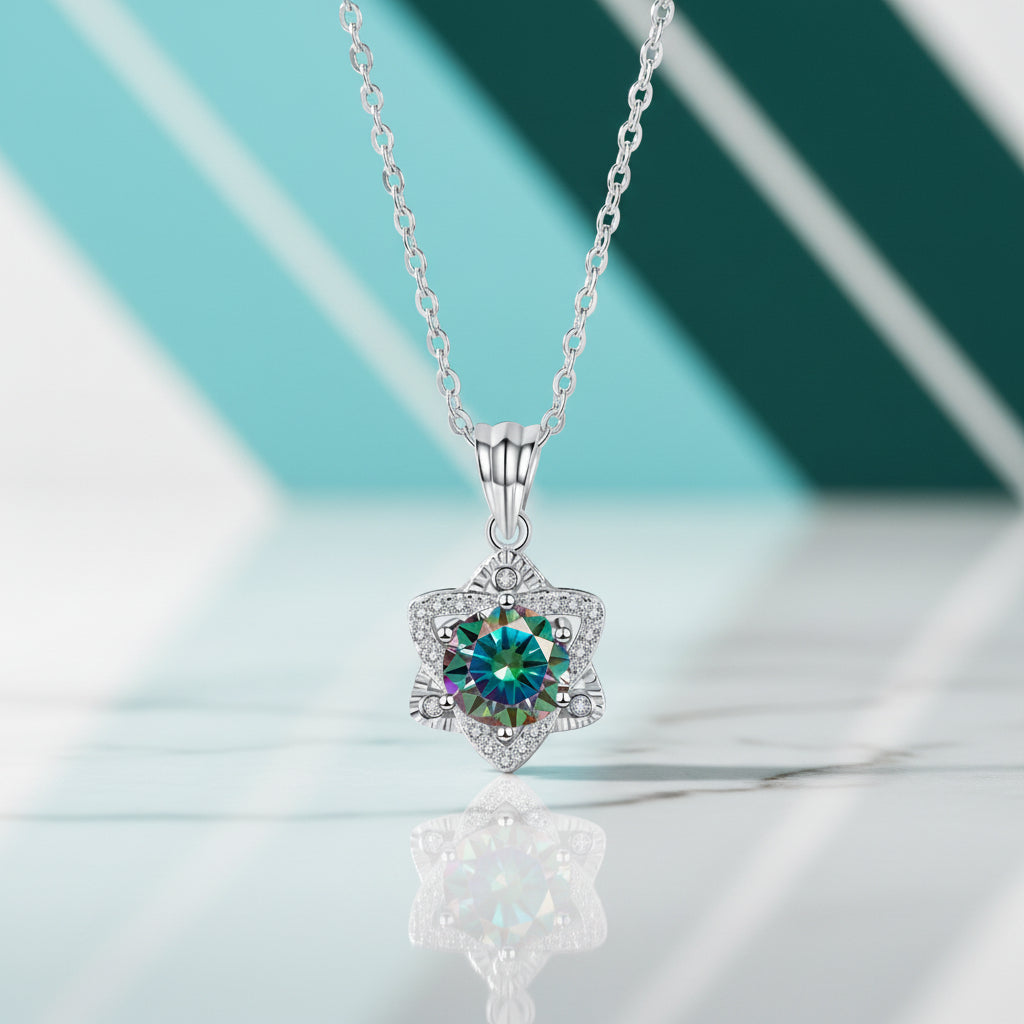 1.0 Ct Round Cut Diamond Star Pendant Necklace-Evani Jewelry