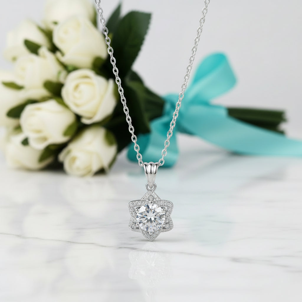 1.0 Ct Round Cut Diamond Star Pendant Necklace-Evani Jewelry