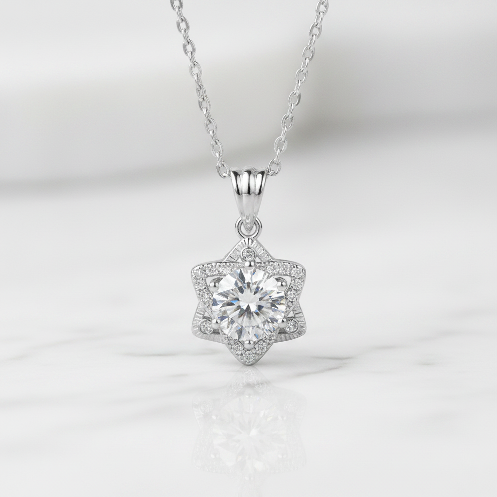 1.0 Ct Round Cut Diamond Option Star Pendant Necklace