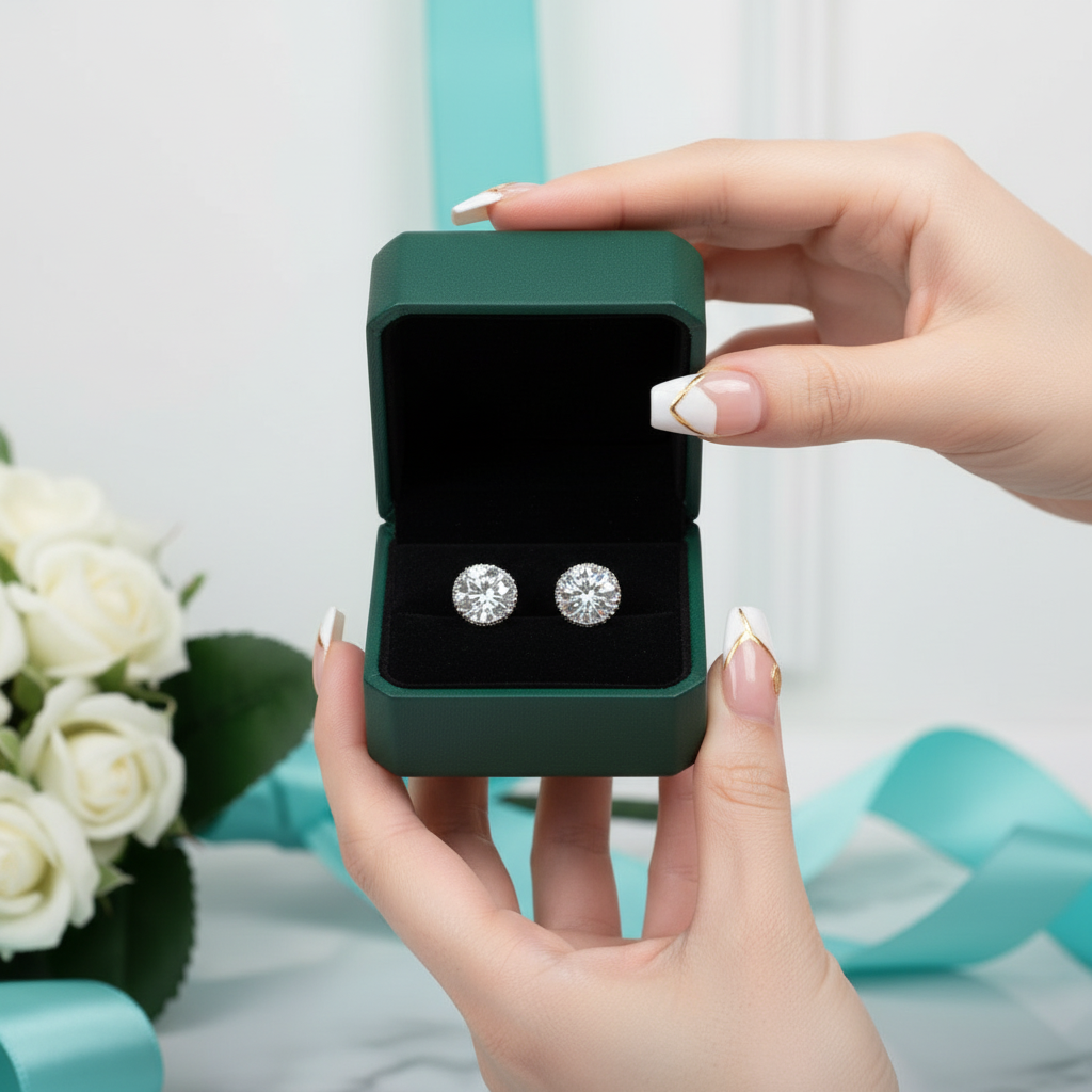 1.0 Ct Round Cut Diamond Option Stud Earrings - Evani Naomi Jewelry